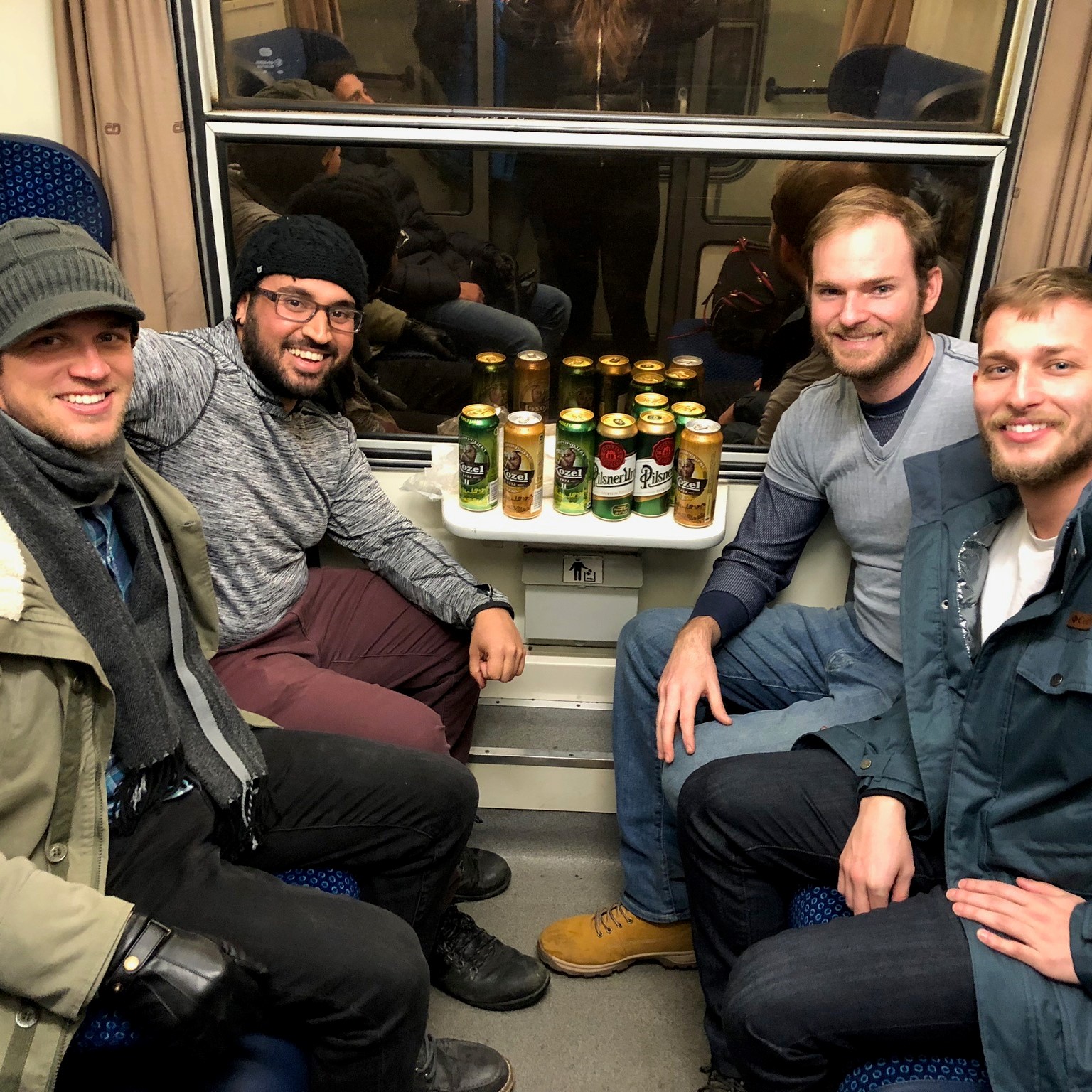 Train ride back to Prague with our cold snacks