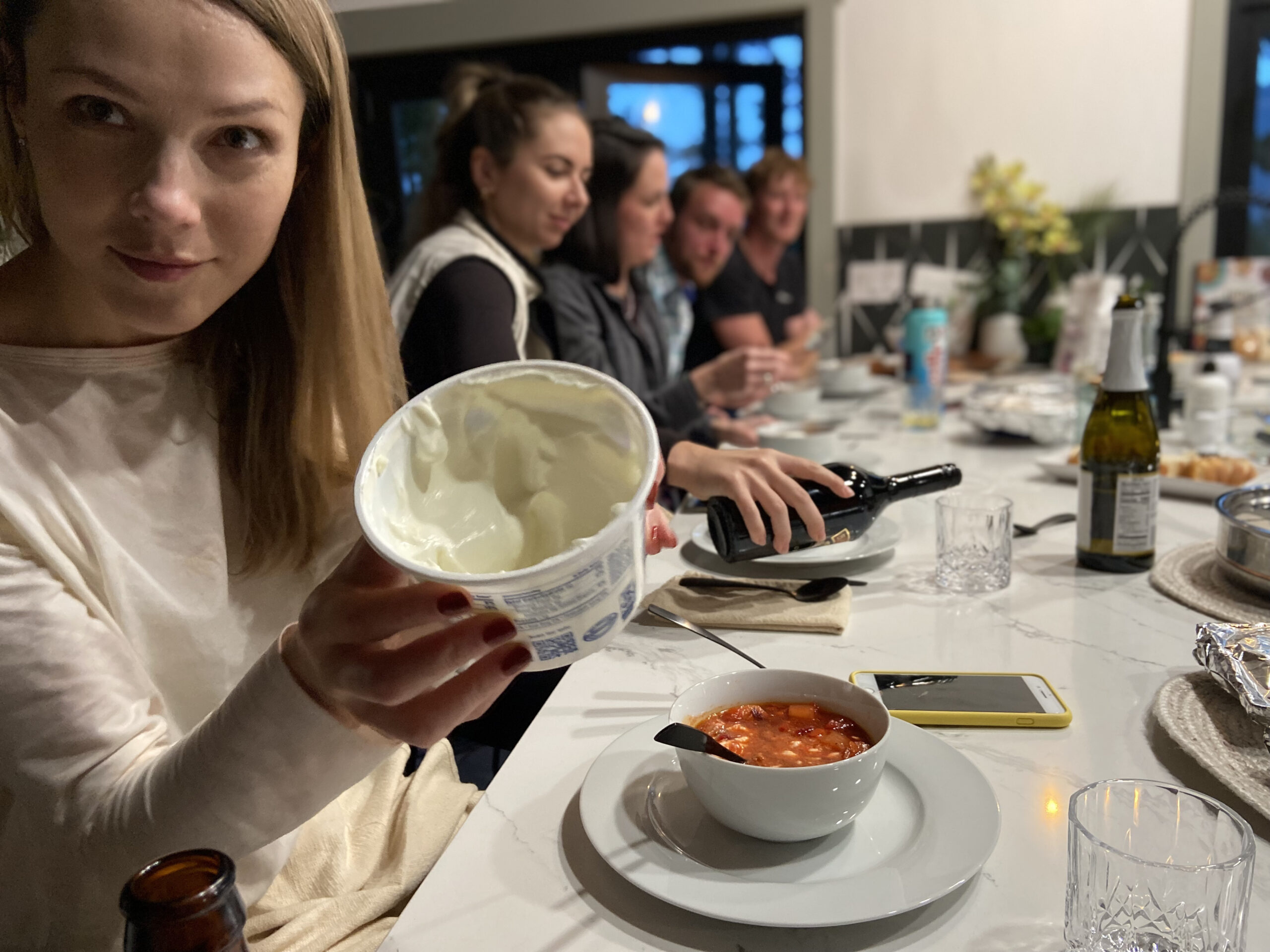 A borscht friendsgiving requires sour cream!